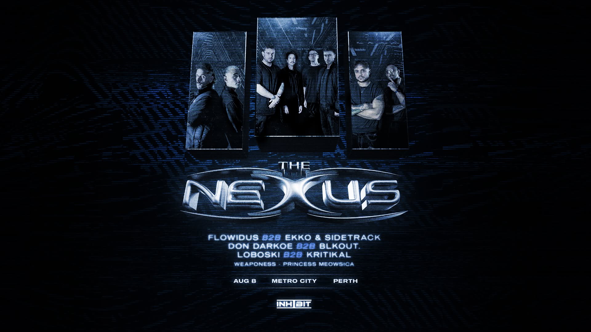 THE NEXUS PERTH ft. Flowidus B2B Ekko & Sidetrack, Don Darkoe B2B Blkout. Loboski B2B Kritikal poster